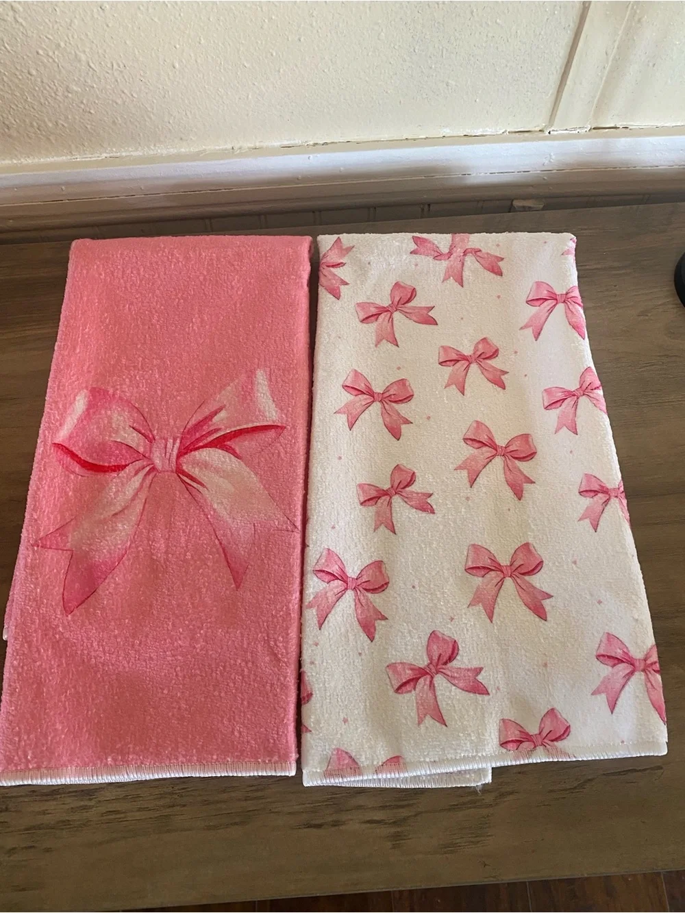 Pink Bow Print Kitchen Towels - Set of 2